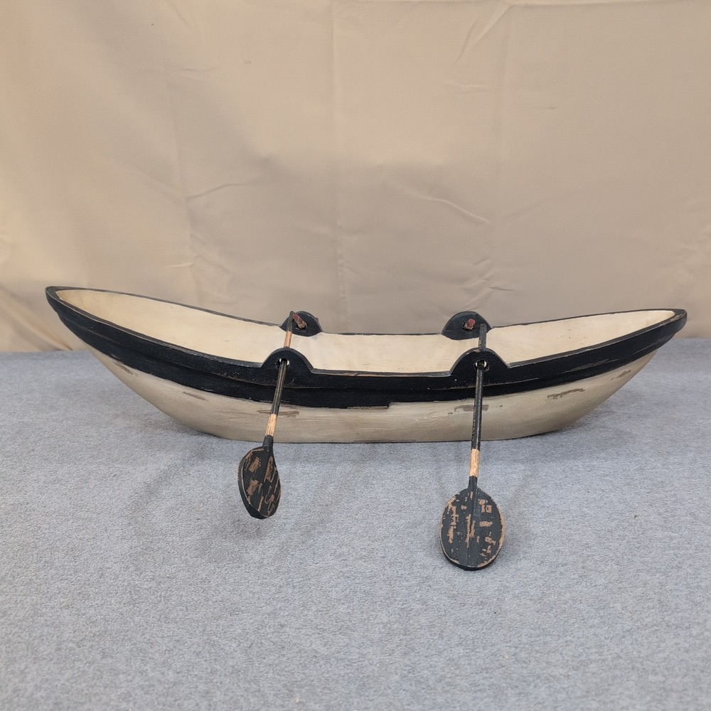 Vintage Style Wooden Rowboat Model Decorative Nautical Accent with Oars - Picture 2 of 8